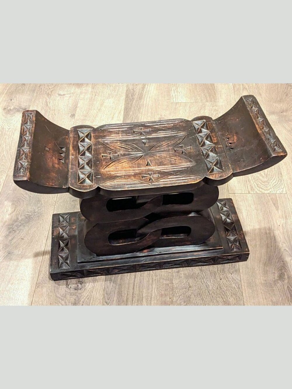 VTG African Handcrafted Carved Wood Ashanti Tribal Stool GHANA 21"/10"/12" WOW